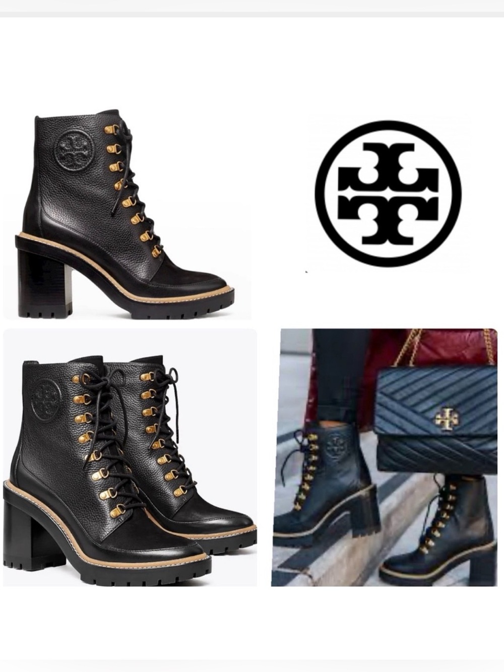 Tory Burch Miller Mixed Leather Lug-Sole Combat Booties